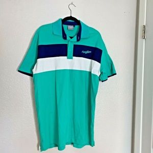 No Problem Mens Sz XXL Short Sleeve Polo 1/2 Button Shirt Green Blue White  24.5